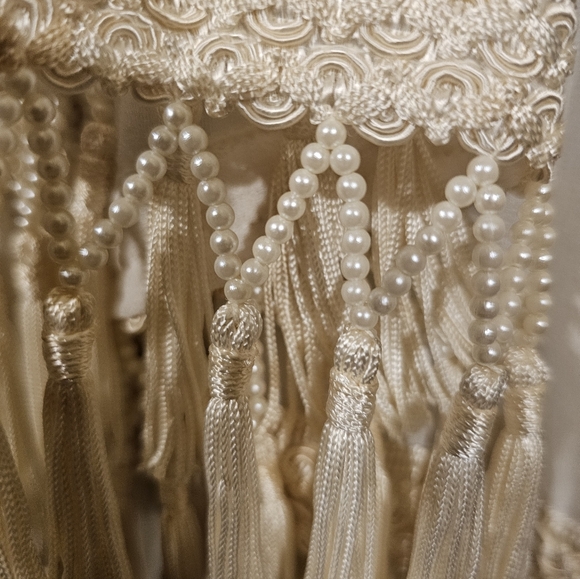 Croscill Other - Vintage Curtain Scarf Cream Sheer Material Beads and Fringe